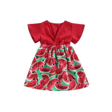 

TheFound Sister Matching Baby Girls Romper Dress Watermelon Print Fly Sleeve V-Neck Jumpsuit A-Line Dress Clothes