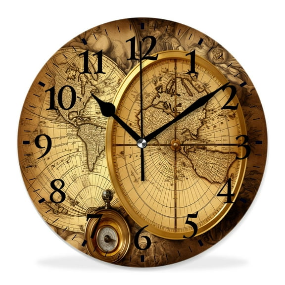 12 Inch Wall Clock Battery Operated Silent Clock Decorative for Office, Kitchen, Outdoor, Living Room,Accurate Map Exquisite Design