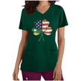 thumbnail image 2 of St. Patrick's Day Scrub Top for Women Distressed American Flag Shamrock Graphic V Neck Short Sleeve Pockets Nursing Uniform Workwear Festival Top, 2 of 5