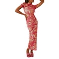 thumbnail image 2 of SAYOO , vestido ajustado largo estampado de verano para mujer, manga corta, estampado elegante, cuello redondo, fiesta, playa, vacaciones, ropa de calle SAYOO casual, 2 of 9