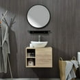 thumbnail image 3 of FULLWATT Wall Mounted Bathroom Vanity, Side Shelves with Round Mirror, Natural Color, 3 of 8