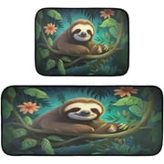 Wellsay Cute Sloth Kitchen Rug Set of 2 Non Slip Washable Cushioned Anti-Fatigue Kitchen Mat Comfort Standing Floor Mat for Kitchen Washroom Bedroom