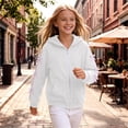 thumbnail image 5 of Girls Cute Hooded Jacket Full Zip Soft Fleece Bow Long Sleeve Sweatshirt Coat with Side Pockets Casual Daily Outwear Tops White Sweatshirts for Boy Hoodies 6-7Y, 5 of 7
