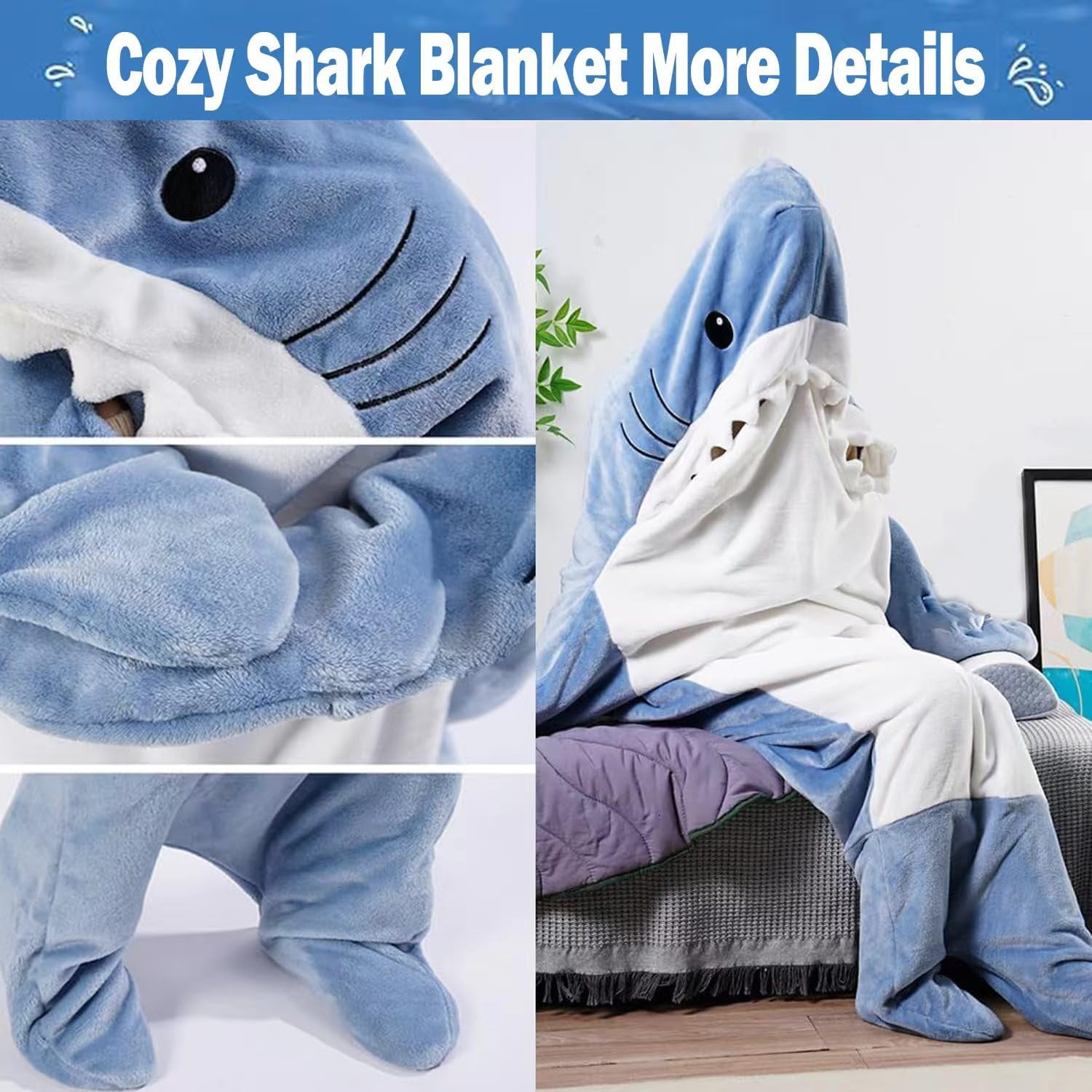 Shark Blanket Hoodie Onesie, Pink Wearable Sleeping Bag for Adults