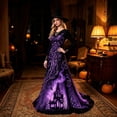 thumbnail image 6 of Witch Dress for Women Halloween Long Sleeve Lace V Neck Vintage Gothic Maxi Dress Allover Halloween Print Haunted House A Line Party Dress, 6 of 6
