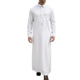thumbnail image 2 of Mens Abaya Arabic Thobe Traditional Middle Muslim Robe with Buttons Long Sleeve Comfortable Daily Wear White M, 2 of 4