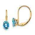 thumbnail image 3 of 14K Yellow Gold 6x4mm Oval Blue Topaz Leverback Dangle Earrings, 3 of 5
