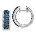 thumbnail image 1 of Real 14kt White Gold Diamond and Sapphire Hinged Hoop Earrings; for Adults and Teens; for Women and Men, 1 of 2