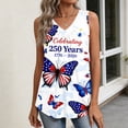 thumbnail image 7 of 250th Anniversary Tank Top for Women - Patriotic V-Neck Sleeveless Top with Flag Print - 1776-2026 America Graphic Pleated Tank - Summer Casual Loose Fit Tunic Light Blue XXL, 7 of 7