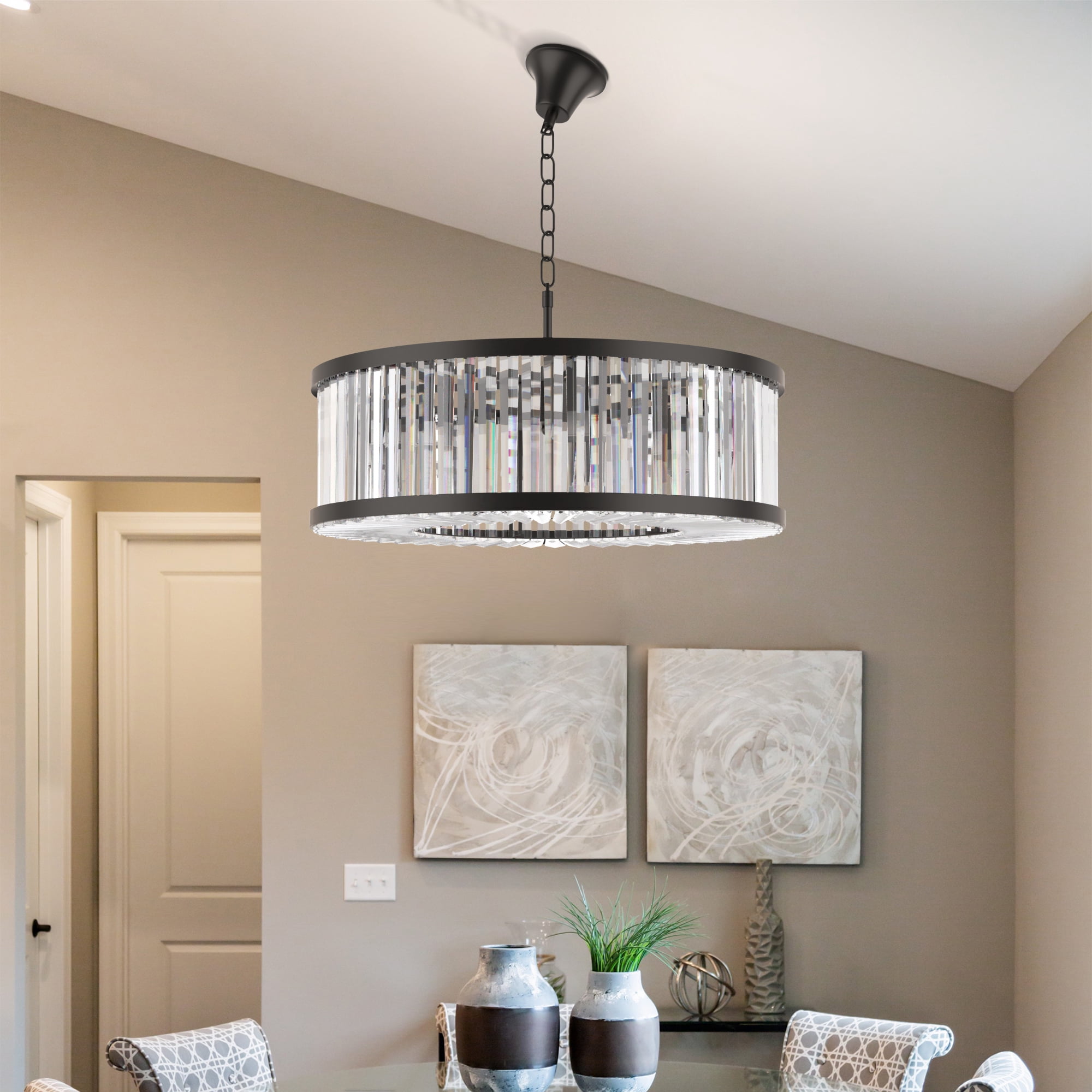 FINE MAKER Crystal Chandeliers Modern Contemporary Ceiling Lights Fixtures Pendant Lighting Dining Room Living Room Chandelier D23.6"