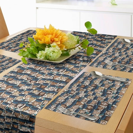

Graduation Table Runner & Placemats Young Collage Students Caps and Degrees in Hands University Cartoon Set for Dining Table Placemat 4 pcs + Runner 16 x90 Night Blue Multicolor by Ambesonne