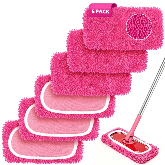ZenClean Reusable Microfiber Mop Pads 6 Pack Compatible with SwifferSweeper Mop for Wet & Dry Floor Cleaning (Pink)