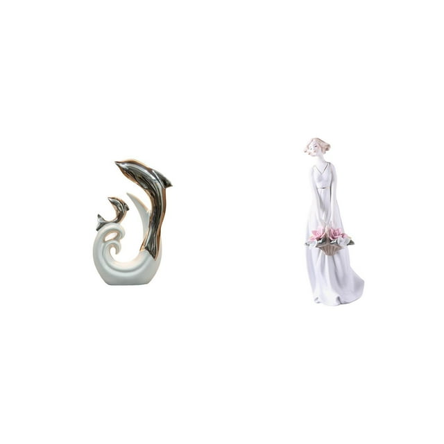 Estatua de delfín de cerámica, escultura blanca, figura de escritorio, figura de niña, adorno moderno, material de resina, adecuado para oficina, porc