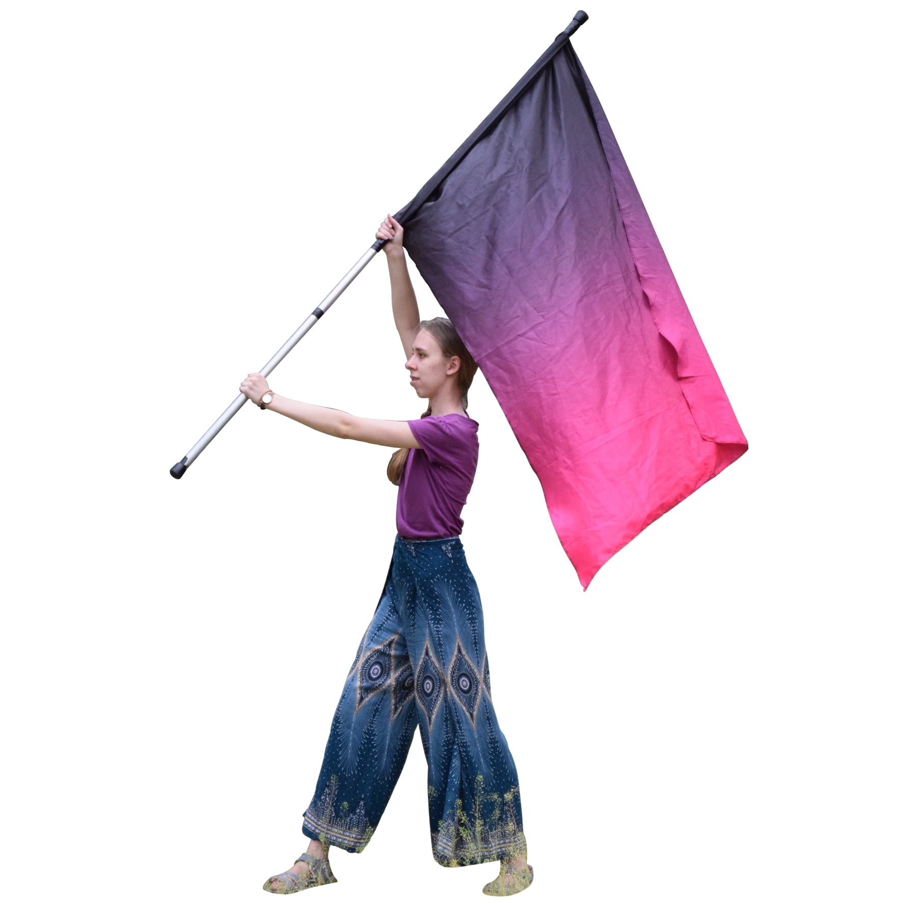 KHAMPA Color Guard Flags with Pole - Lightweight Spinning Flags for Performances - Vibrant Colors, Durable Construction - Ideal for Marching Bands, Drum Corps, and Dance Teams