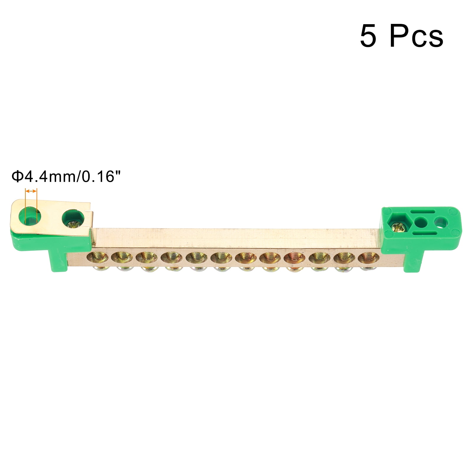 5 Pcs 12 Positions Bridge Design Terminal Bus Bar Terminal Block Brass Wire Screw Grounding Strip Green 140x12x22mm