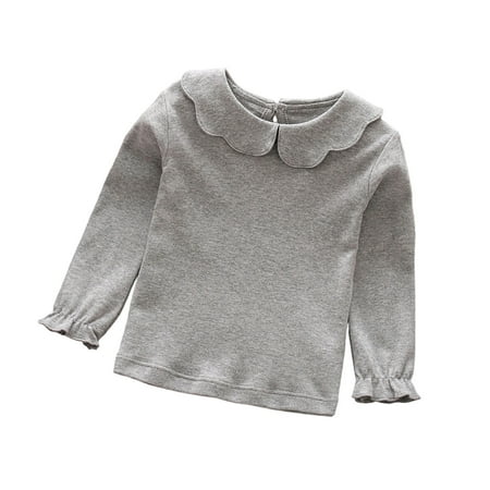 Liyamei Autumn Girls Long Sleeve Shirt Cute Collar Blouse Comfortable Daily Wear Top For Toddler And Kid Youth Fashion Girls Blouses Size 12-18 months