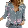 thumbnail image 1 of IROINID Rabais Womens Hauts Grande Taille Détente Col Rabattu Haut Ample Boutonné Manches Longues Imprimé Blouse, Gris, 1 of 6