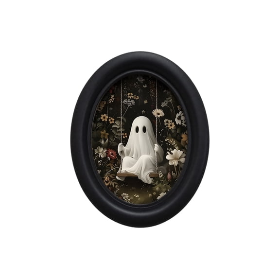 Spooky Ghost Halloween Oval Wall Art Framed Dark Academia Decor