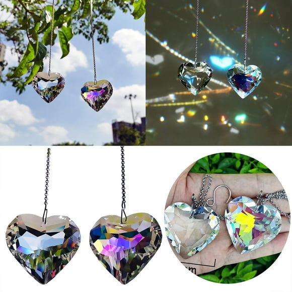 2PCS Heart SunCatchers Wind Chimes Outdoor K9 Glass Color SunCatcher Window Pendant For Decoration for Crafting Swinging Car Pig String Stained Glass Ornament Hangers Hand Painted Stained Glass Bead