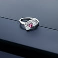 thumbnail image 3 of Gem Stone King 925 Sterling Silver Pink Tourmaline and White Moissanite and White Created Sapphire Engagement Ring for Women (0.75 Cttw, Gemstone October Birthstone, Heart Shape 4MM, Size 7), 3 of 4