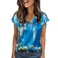 thumbnail image 2 of OOOUM Women Satin V Neck Blouse Lightweight Silky Floral Print shirts Loose Casual Summer Basic Shirt Tops Blue XL, 2 of 2