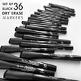 thumbnail image 3 of Set of 36 Dry Erase Markers Black Fine Tip Whiteboard Markers with Eraser Cap Thin Low Odor Skinny White Board Black, 3 of 6