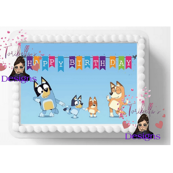 Blue Dog Family Image Edible Cake Topper Birthday Cake Decoration Edible Photo Paper For 1/4 to 1/2 sheet Cake 10" by 8" rectangle