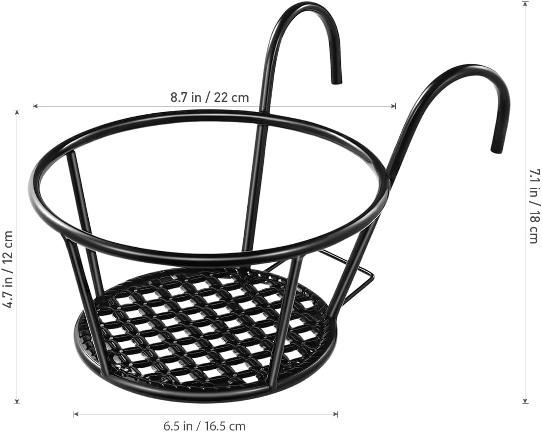 ABCISI Over The Rail Flower Pot Holder for Railings Planter Iron Fence Planters Hanging Planter Pot Container 16.5x10.5x20cm (Black)