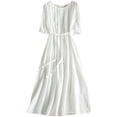 thumbnail image 1 of QIPOPIQ Robes pour Femmes Robe Midi à Volants Manches Courtes Col Rond Ample Robe d'Été Décontractée Robe Mi-Mollet à Lacets Offres 2023, 1 of 4