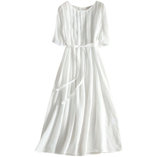 QIPOPIQ Robes pour Femmes Robe Midi à Volants Manches Courtes Col Rond Ample Robe d'Été Décontractée Robe Mi-Mollet à Lacets Offres 2023