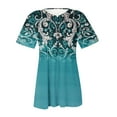 thumbnail image 4 of RKZDSR Plus Size Loose Fit Blouses Cute Rabbit Tees Womens Short Sleeve Tshirts Floral Print Peplum Tunic Shirts Button Henley V Neck Tops Aztec Style Shirts Mint Green XXXL, 4 of 5
