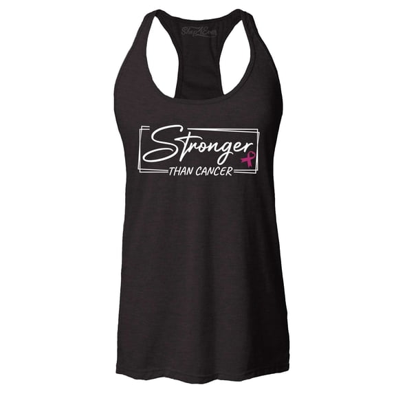 Shop4Ever Women's Stronger Than Cancer Breast Cancer Awareness Racerback Tank Top XX-Large Black