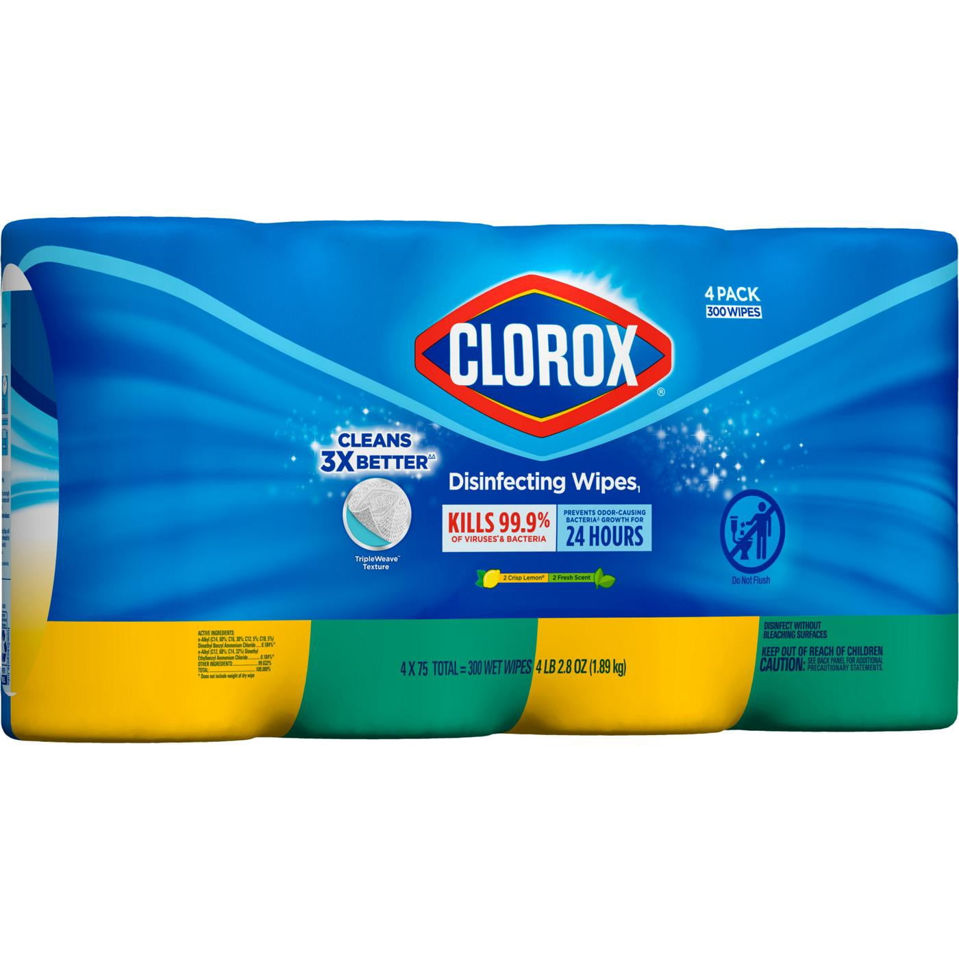 Clorox Disinfecting Wipes Value 4 Pack - Bleach Free Cleaning Wipes - 75 ct- Pack of 2