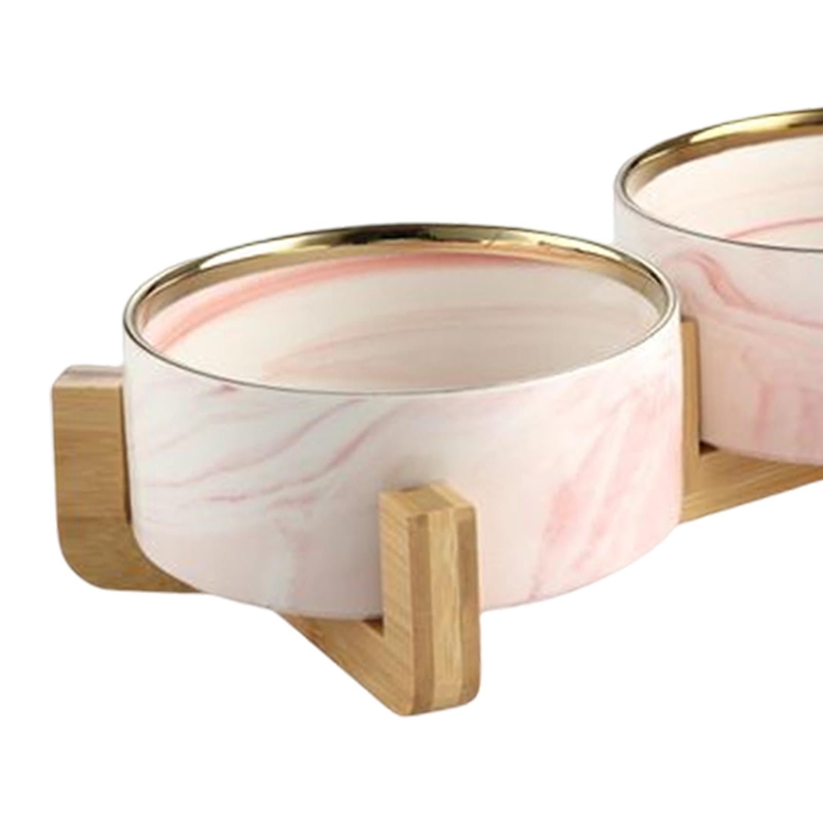 cat and dog Bowl Dish with Wood Stand Drinking Eating Feeding Bowl Food Container Cat Elevated Feeder Pet Bowl Cat Food Bowl Double Bowl