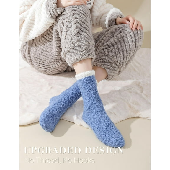 Womens Fuzzy Socks Cozy Fluffy Winter Warm Slipper Socks Soft Home Sleeping Socks 4 Pairs