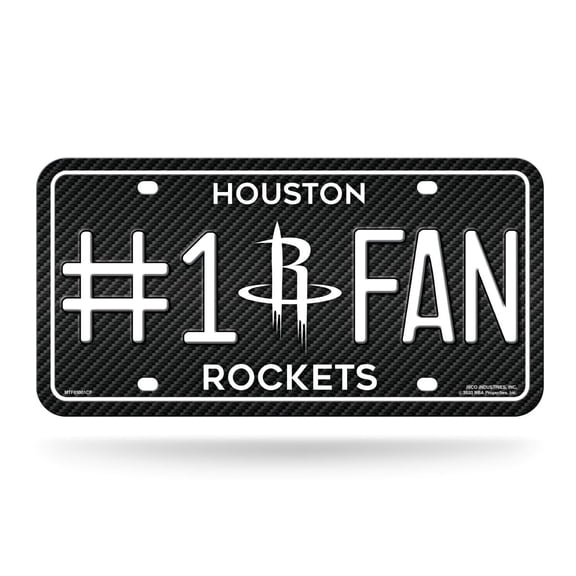 Houston Basketball Rockets #1 Fan Carbon Fiber Design Metal License Plate Tag - Number One! Let's Go!!