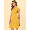 thumbnail image 4 of Unique Bargains Women's Cotton Cap Sleeve Button Down Midi Dress XS Yellow, 4 of 6