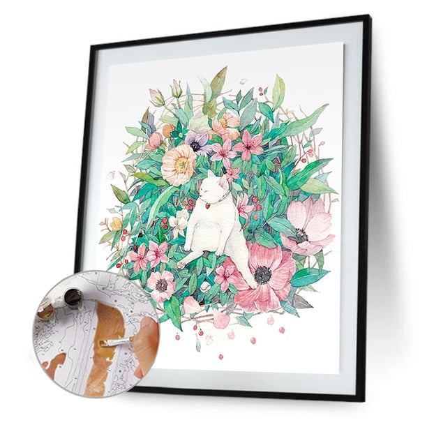 Cuadros Decorativos Gato en flores pintura al óleo por números Kit DIY pintura acrílica sin marco (H012) Ndcxsfigh Nuevos Originales
