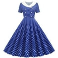 thumbnail image 3 of lcziwo Kids Girls Vintage Polka Dot 50's Girls Dress Short Sleeve Turn-Down Collar Swing Dress Party Dress Blue 12 Years, 3 of 7