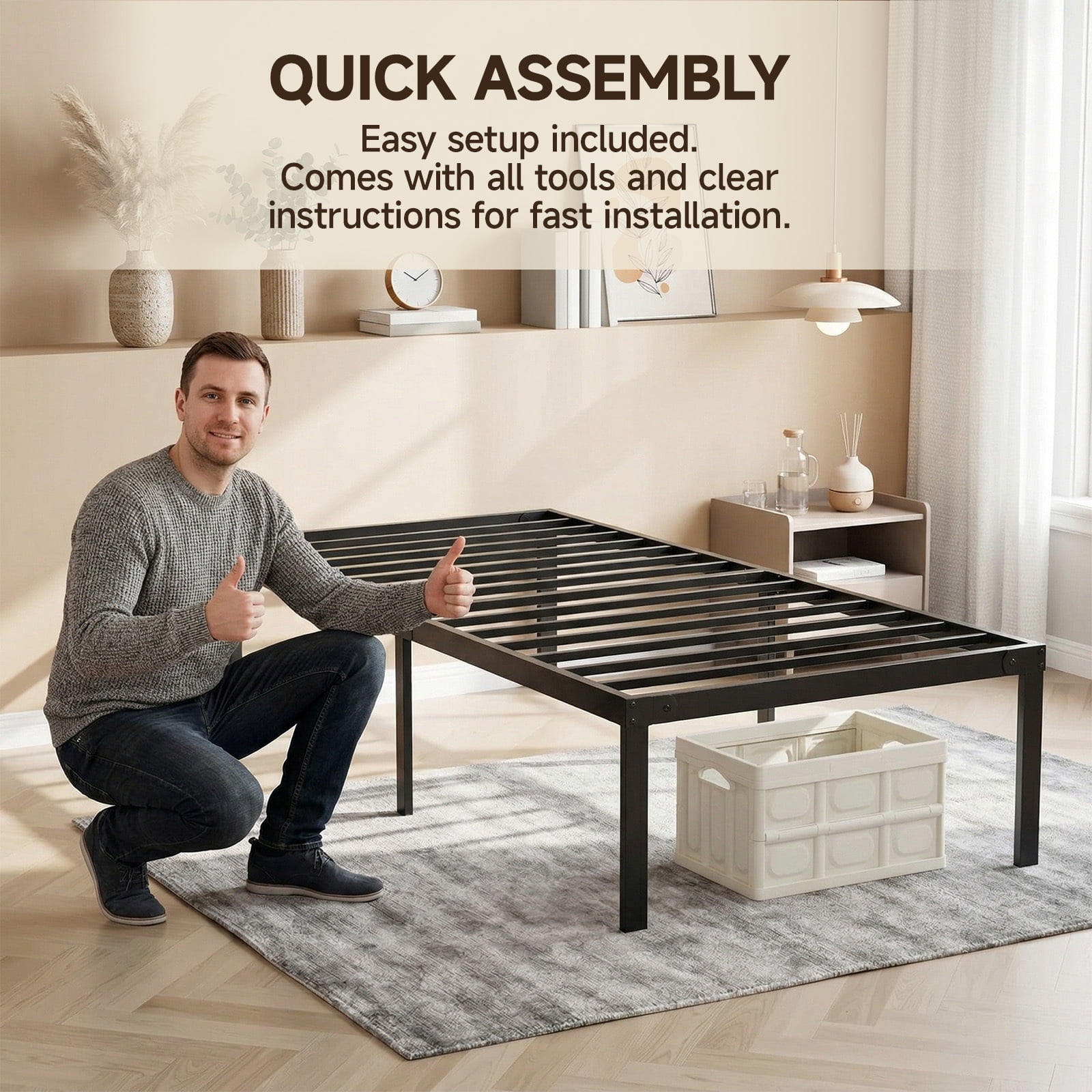 Alvantor Heavy Duty Metal Twin Bed Frame with Steel Slat Support and Storage