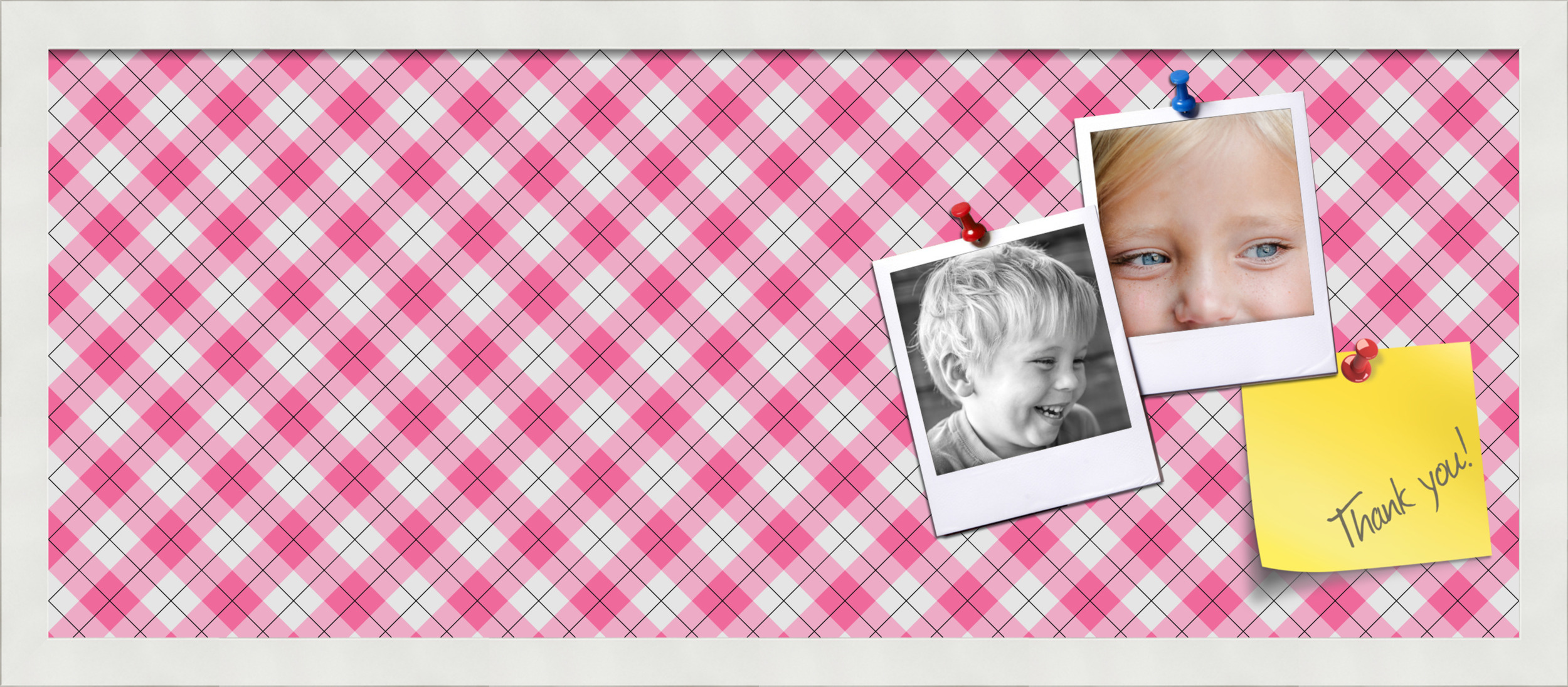 PinPix 30x12 Custom Cork Bulletin Board Argyle Pink Poster Board Has a