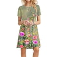 thumbnail image 1 of Puntoco Vestido De Manga Corta Para Mujer, Vestido Con Cuello Redondo Y Estampado Floral, Vestido De Manga Corta Con Cuello Redondo, Color S,Regalos Para Mujer Joven, 1 of 5