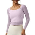 thumbnail image 1 of aidice Hauts de Sortie pour Femmes Été Col Carré Manches Longues Soutien-Gorge Intégré Hauts d'Entraînement Courts Fins, 1 of 5