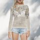 thumbnail image 4 of Gibobby Blusas Holgada Blusa de manga larga con cuello redondo a la moda de verano para mujer, camisa estampada superior semitransparente, camisa inferior（Blanco， XXXXL), 4 of 5