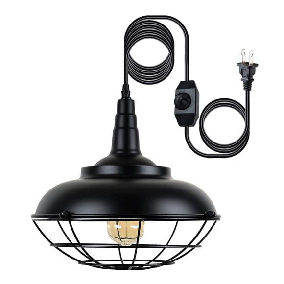 HMVPL Luminaires Suspendus à Brancher, Suspension à Cage Noire à Brancher, Lustre Extérieur en Métal pour Gazebo et Véranda, Style Industriel Far