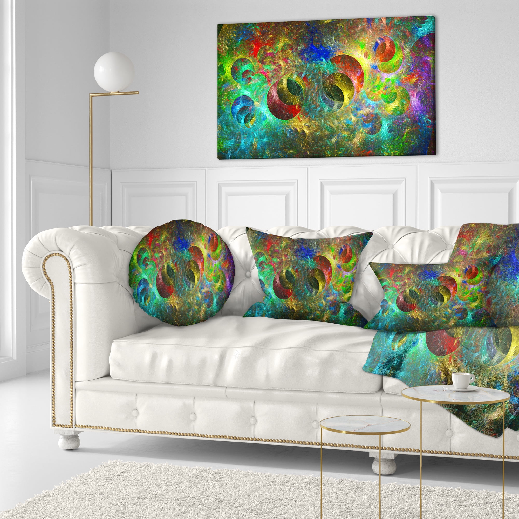 Designart Multi Color Glowing Circles - Abstract Throw Pillow - 12x20