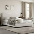 thumbnail image 4 of Queen Size Bed Frame with Upholstered Headboard, Boucle Platform Bed with Rounded Corners Design, Wooden Slats, Noise Free, No Box Spring Needed, White, 4 of 9