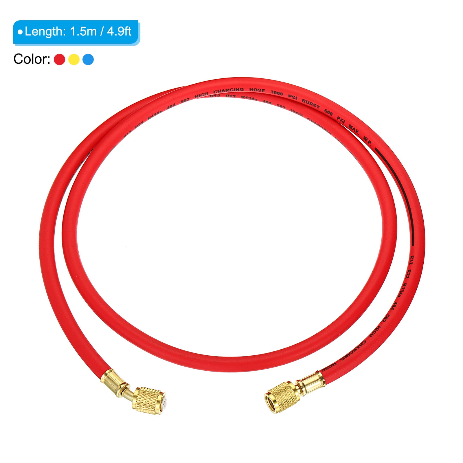Uxcell 1/4 SAE Refrigerant Charging Hose 4.9ft 600 PSI 3000 PSI Manifold Gauge Hose with AC Adapters 3 Pack