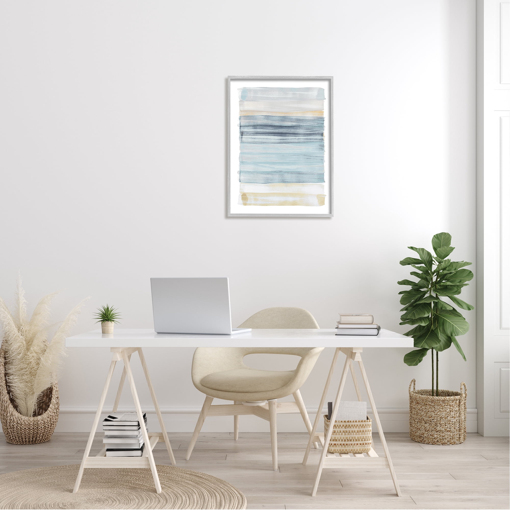 Stupell Industries Tranquil Blue Beige Stripes Pattern Casual Painting Framed Wall Art, 24 x 30, Design by Dan Meneely