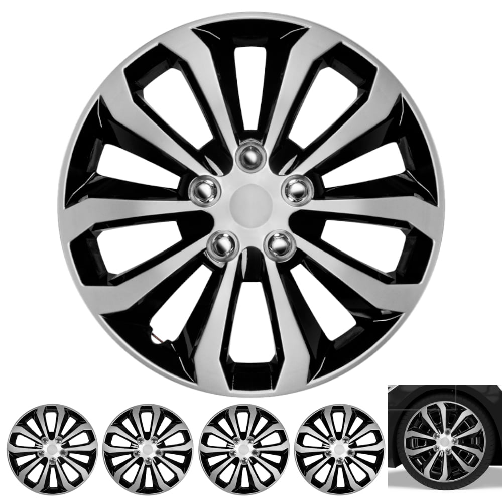 508136S Two tone Silver and Black Easy to install Set of 4 CAR+ Marina Bay 16 inch Hubcaps 